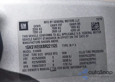 2011 GMC Yukon Xl 1500 Slt z USA, uszkodzony, nr VIN 1GKS1KE0XBR221926